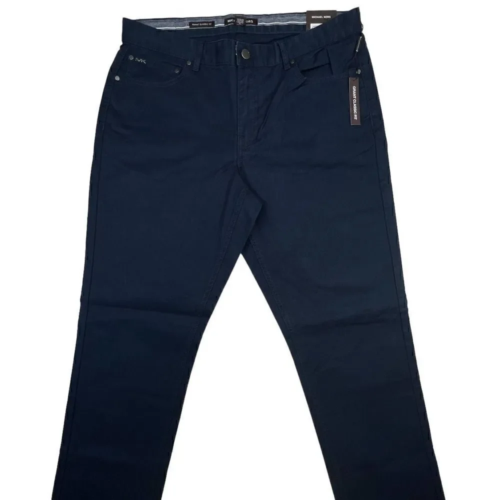 New Michael Kors Men US 34x32 Midnight Blue Pants Grant Classic Fit Slim